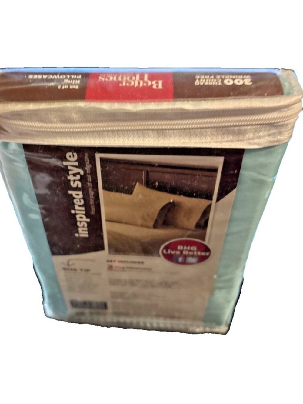 BHG King Size 300 Thread Count Wrinkle Free Cotton Pillowcase Aqua Reef Sage Grn - Picture 2 of 7